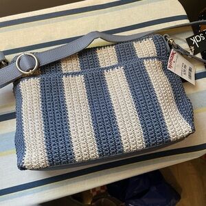 Stylish Blue and Cream Knit Shoulder Bag